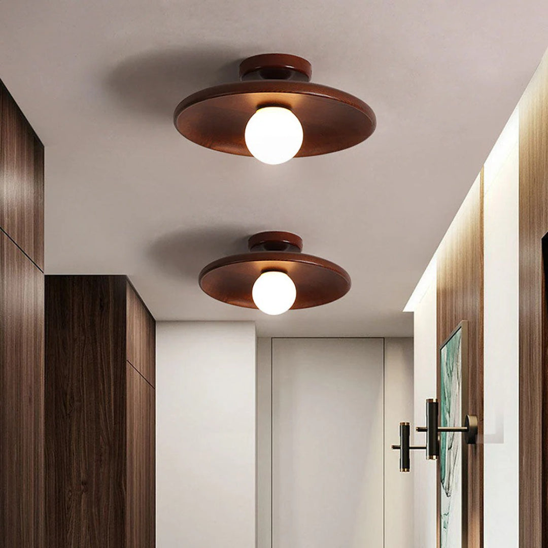 Houten bol plafondlamp