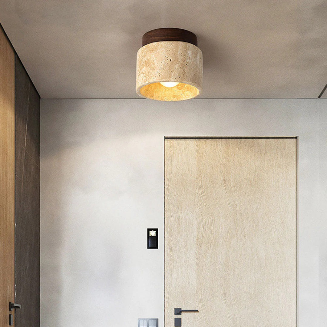 Stenen houten cilinder plafondlamp