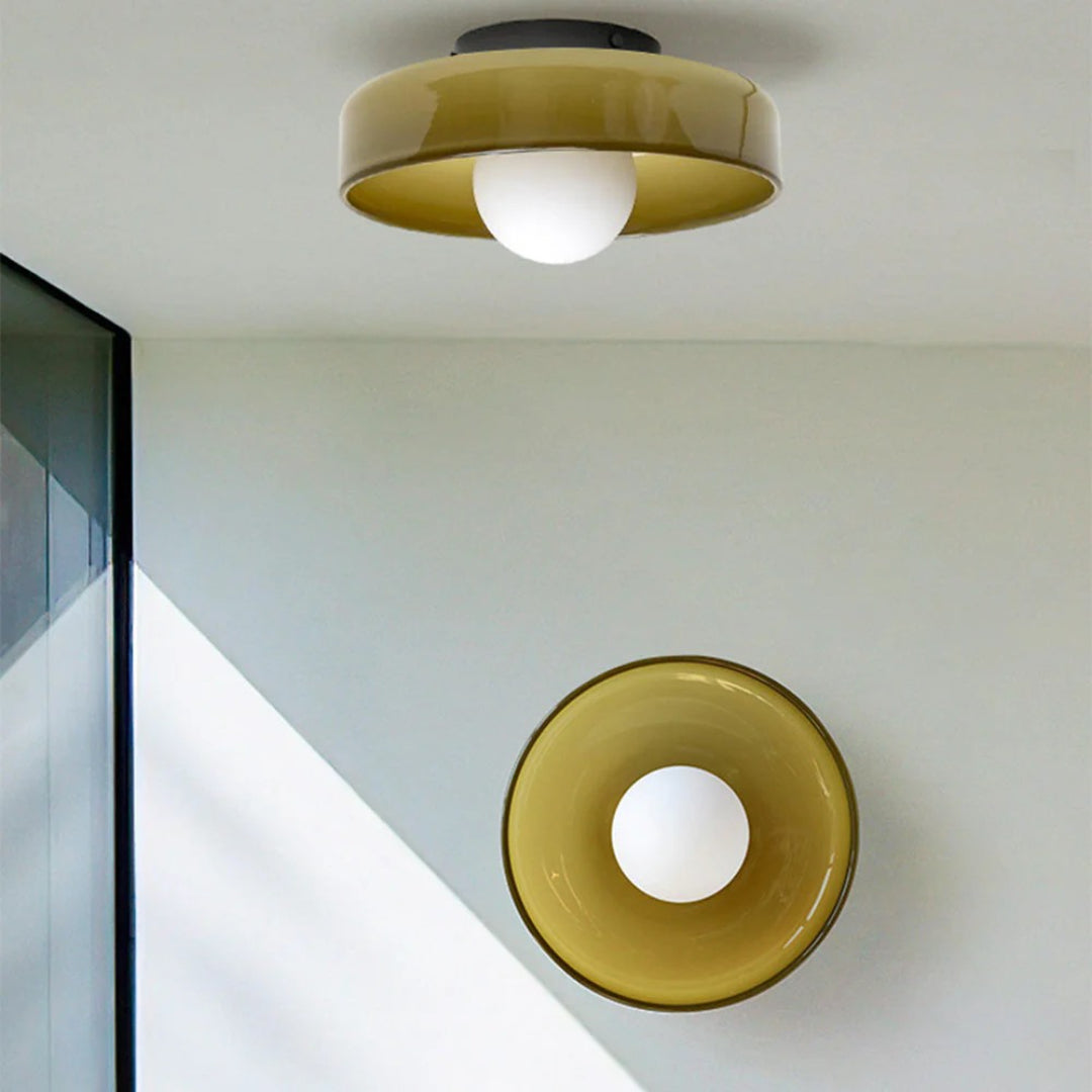 Ronde metalen glazen lamp