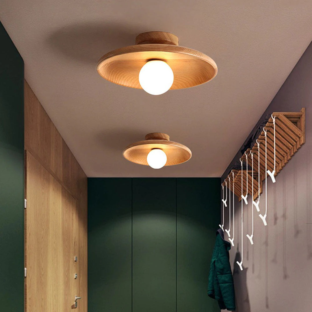 Houten bol plafondlamp