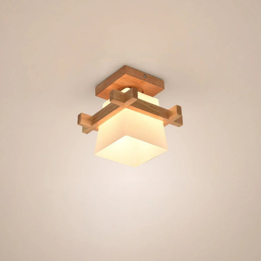Japanse Houten Vierkante Plafondlamp