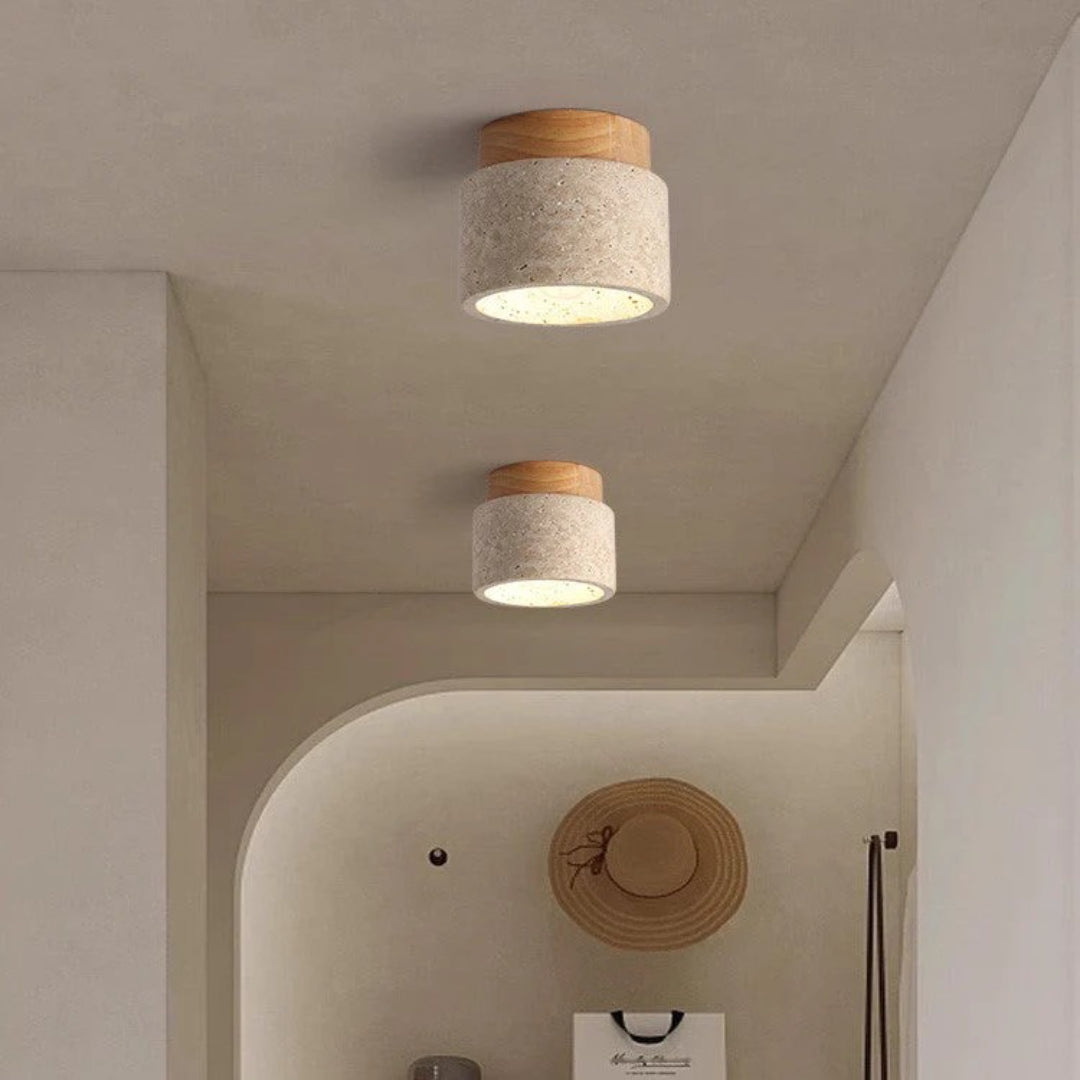 Stenen houten cilinder plafondlamp