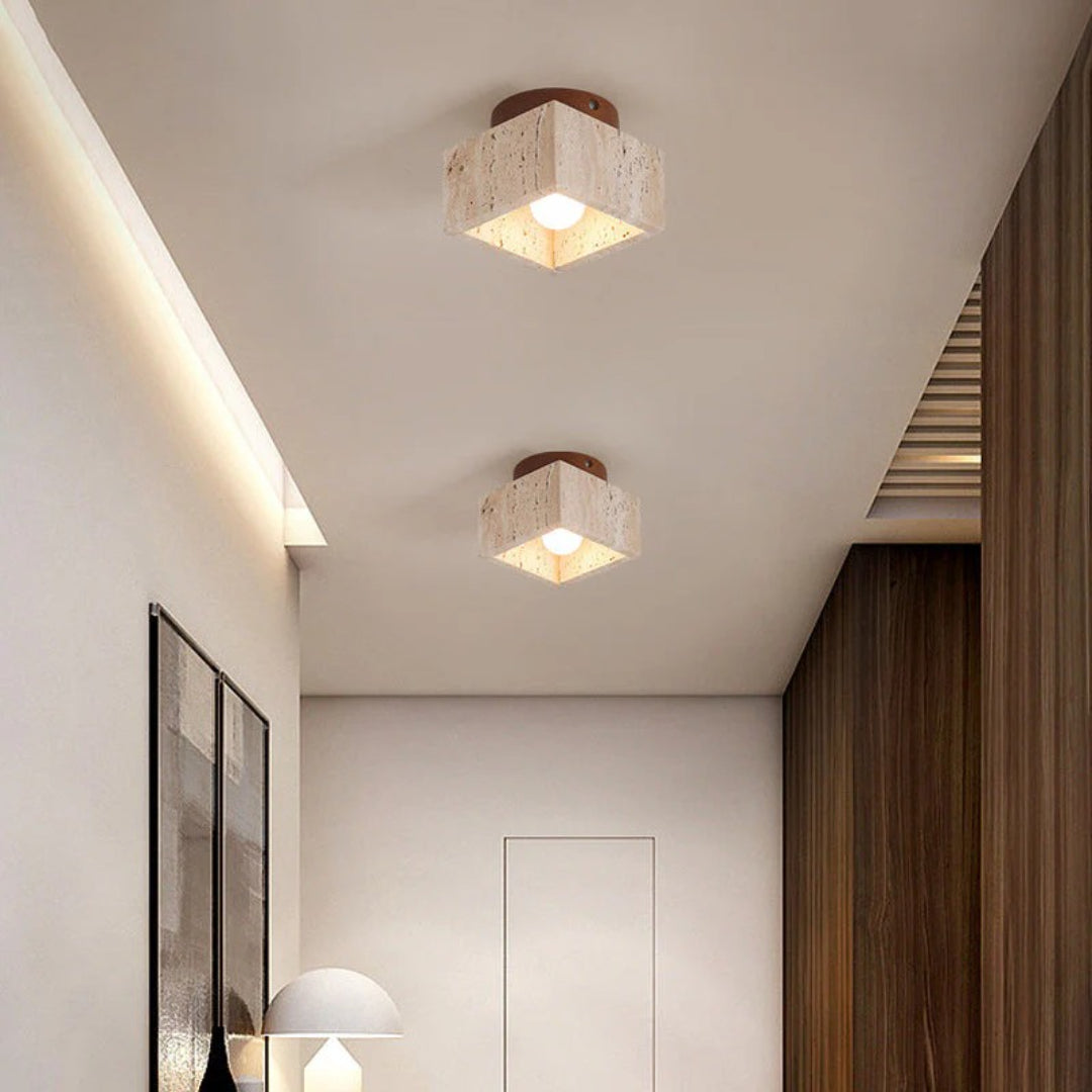 Stenen houten cilinder plafondlamp