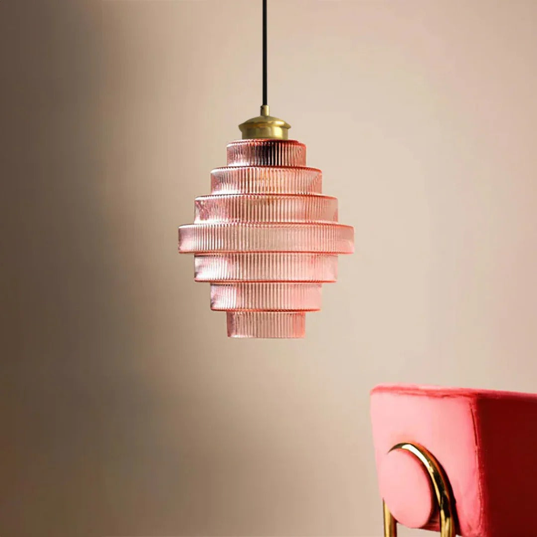 Art Deco Geribbelde Glazen Hanglamp