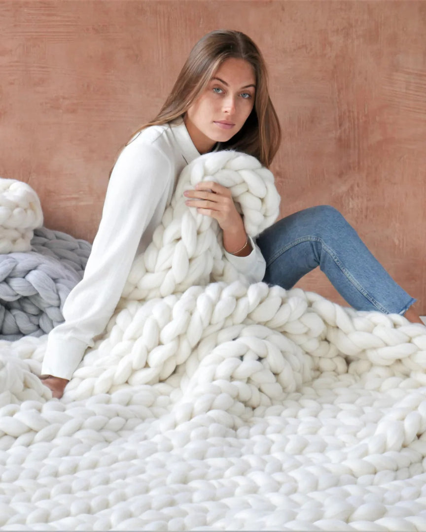 Chunky knit wollen deken