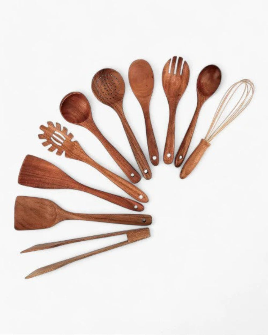 Rustieke houten keukengerei set