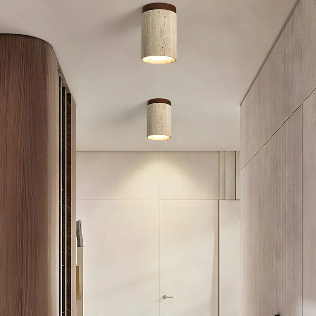 Stenen houten cilinder plafondlamp