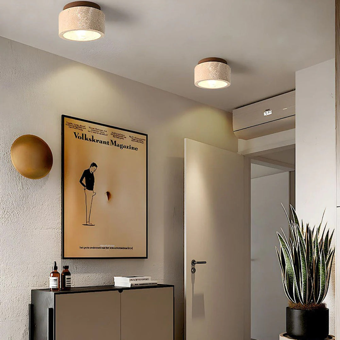 Stenen houten cilinder plafondlamp