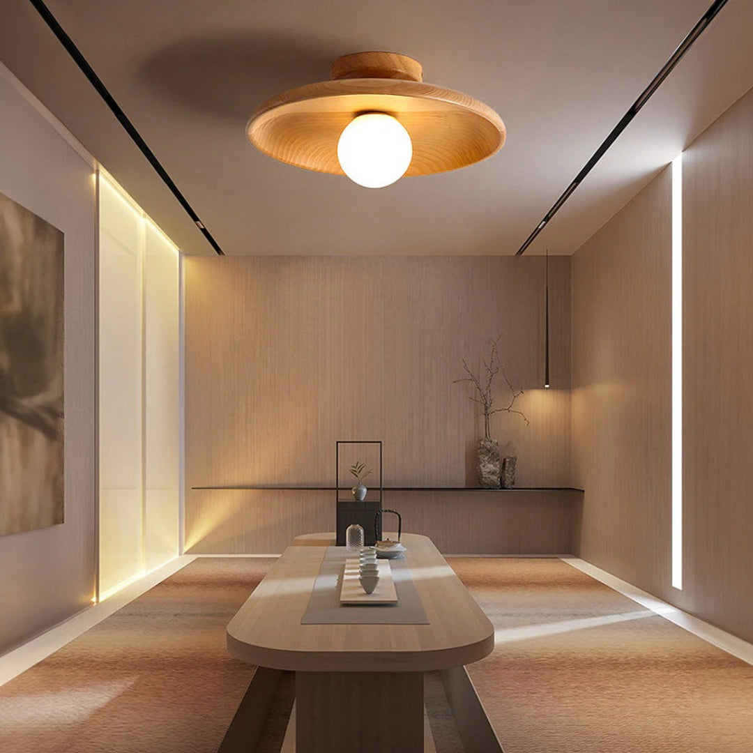Houten bol plafondlamp