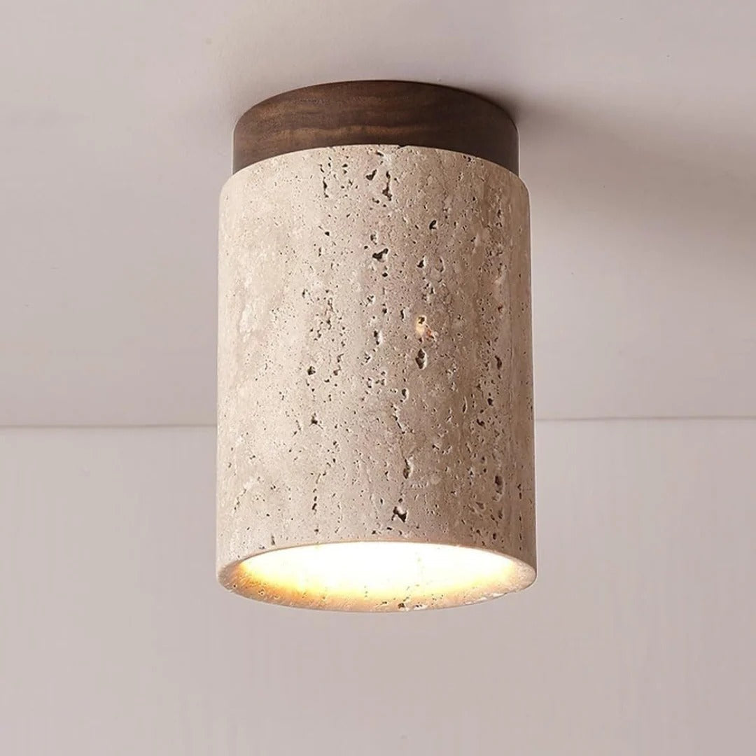 Travertin Houten Plafondlamp