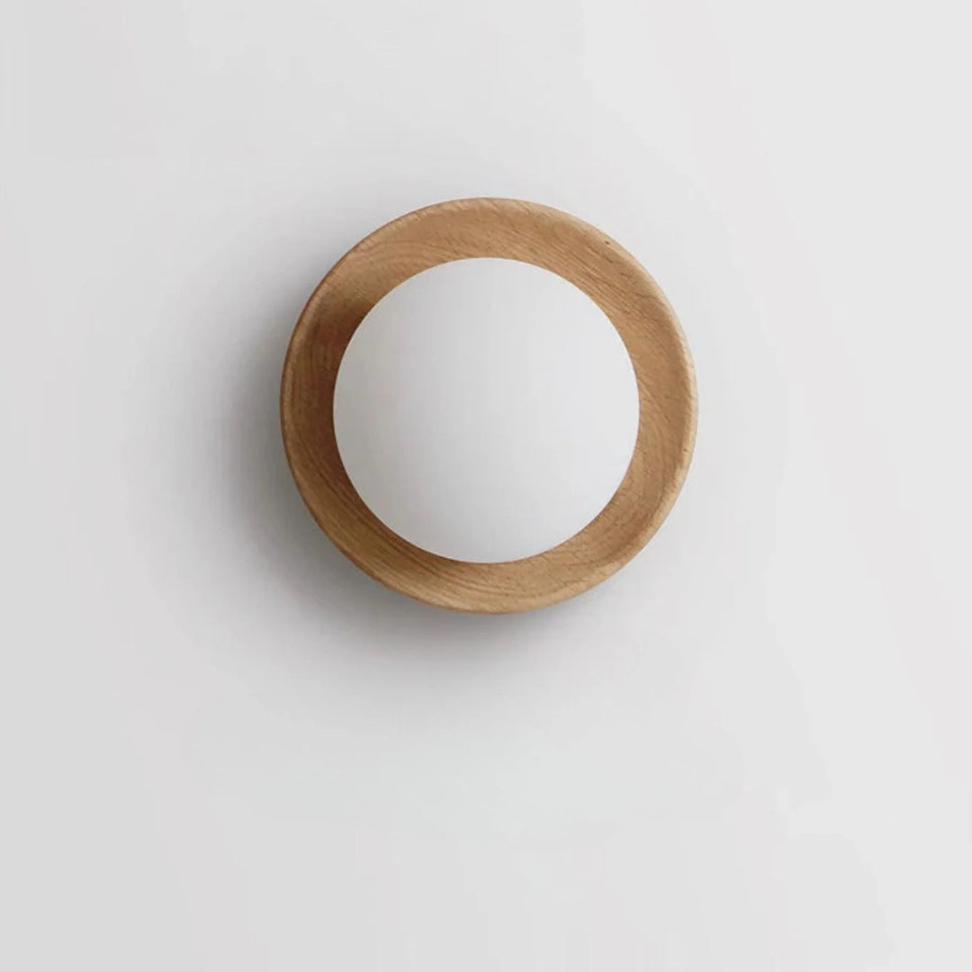 Houten Ronde Japandi Wandlamp