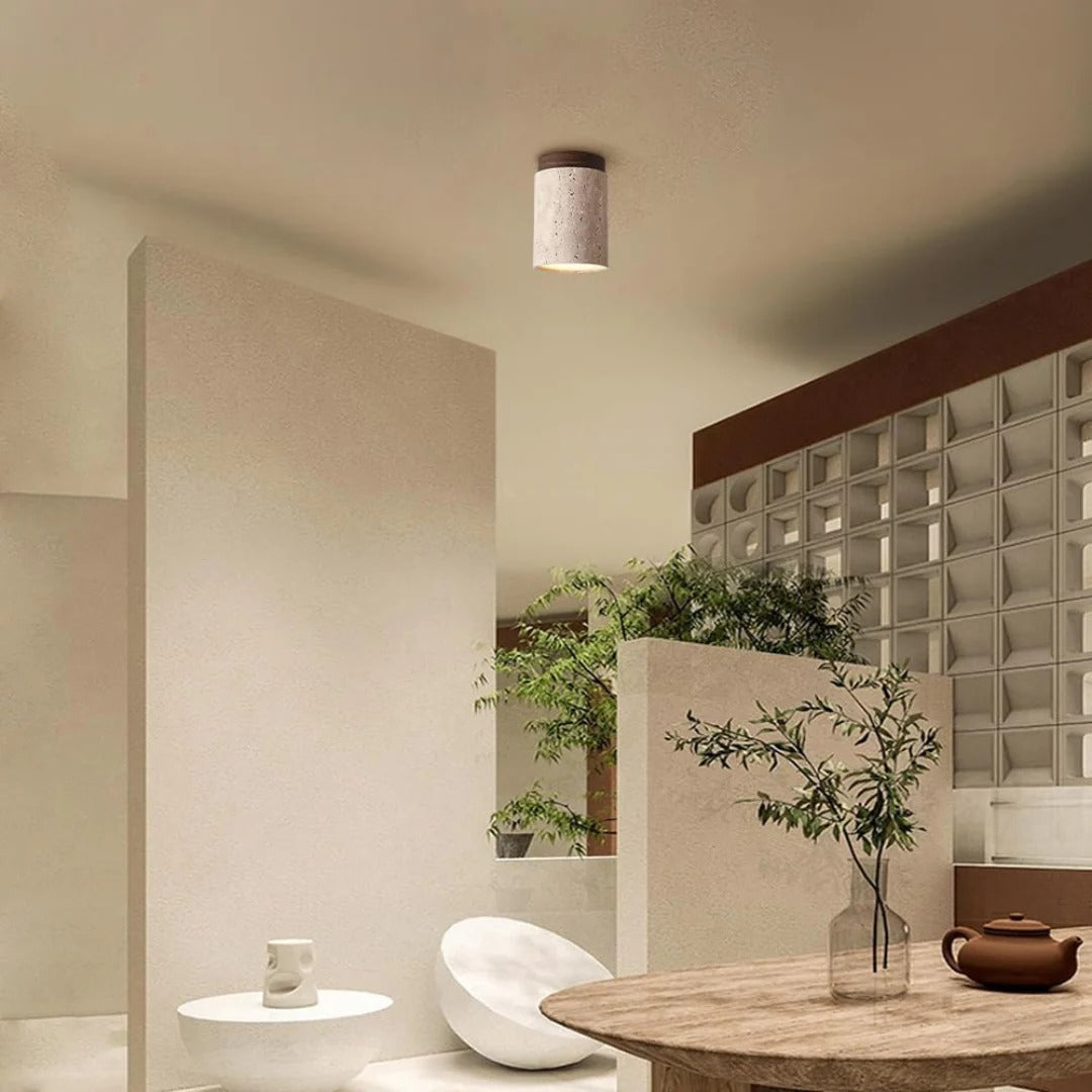 Travertin Houten Plafondlamp