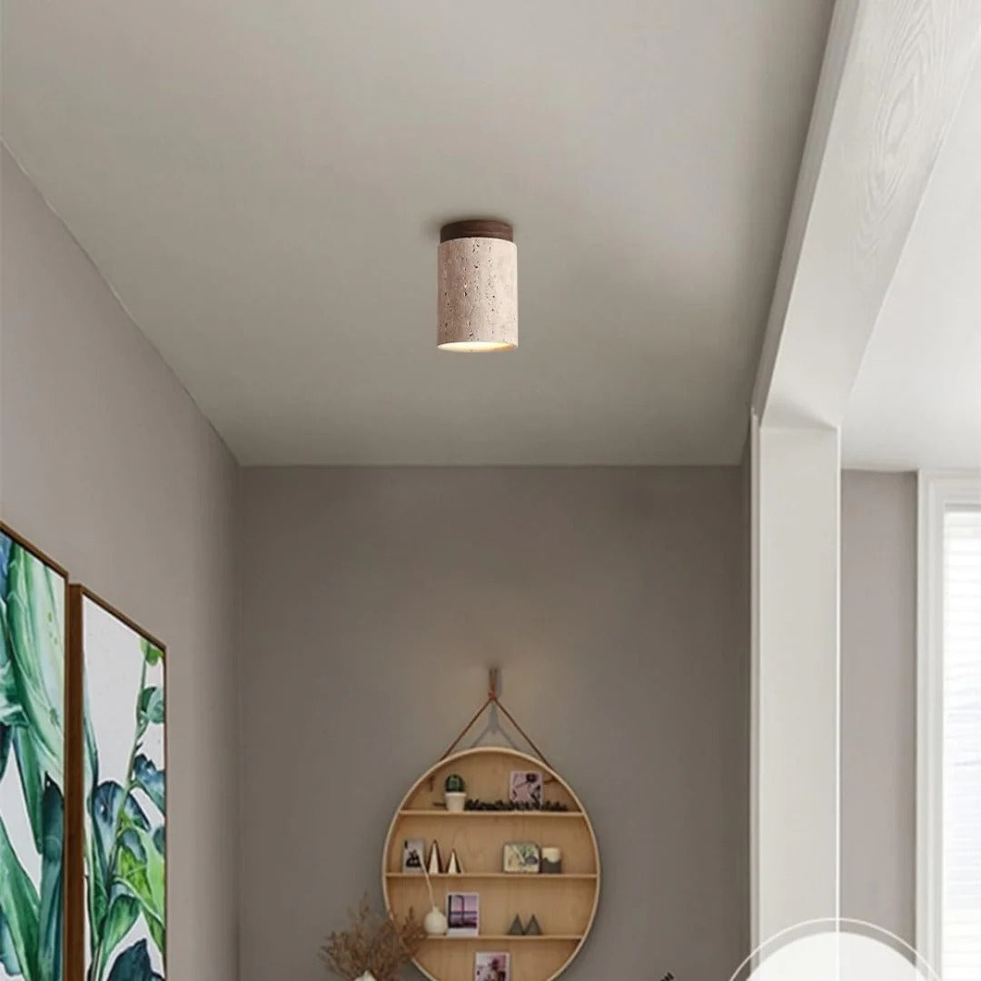 Travertin Houten Plafondlamp