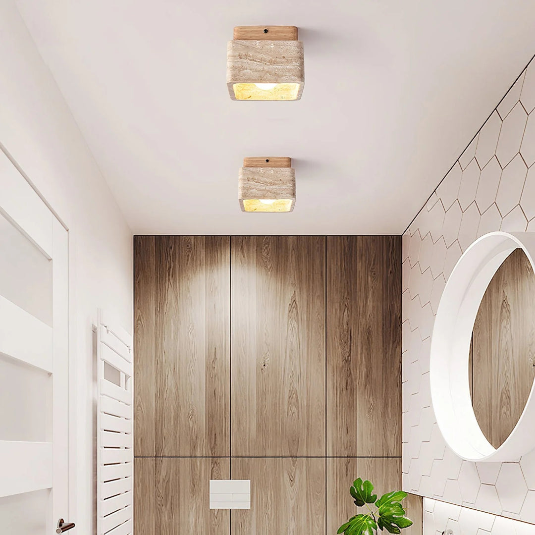 Natuurstenen Houten Plafondlamp