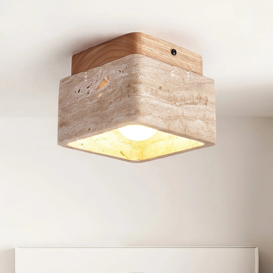 Natuurstenen Houten Plafondlamp