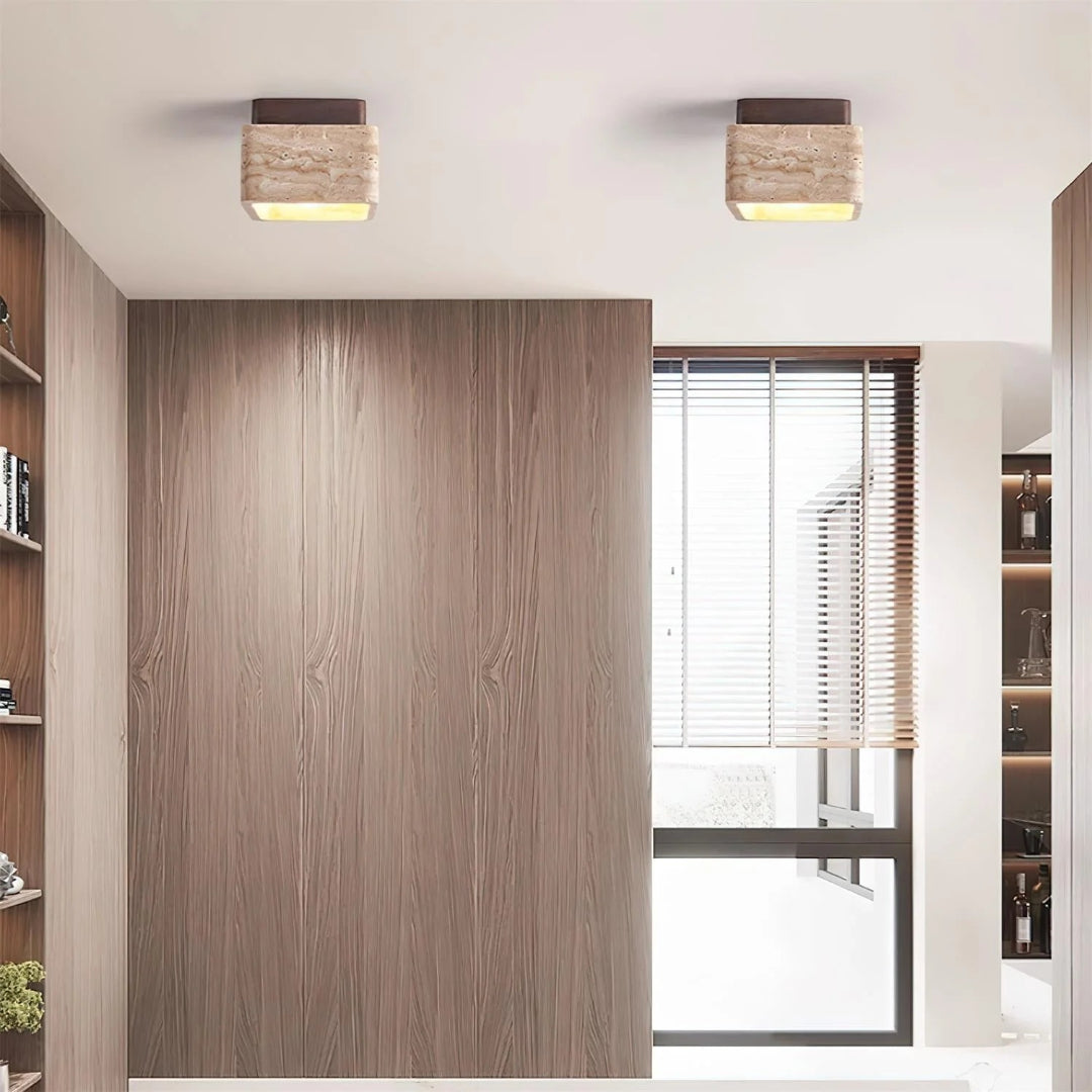 Natuurstenen Houten Plafondlamp