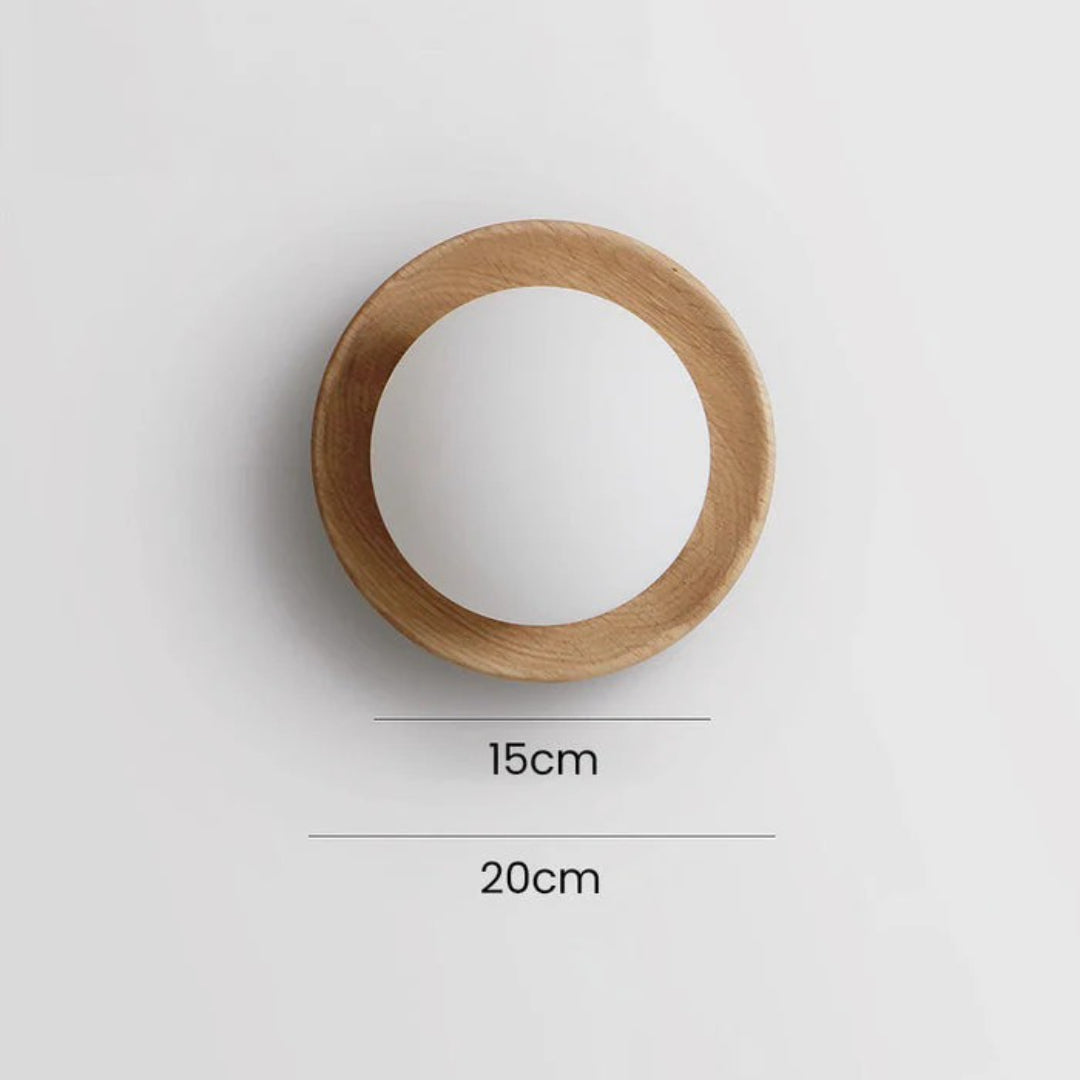 Houten Ronde Japandi Wandlamp