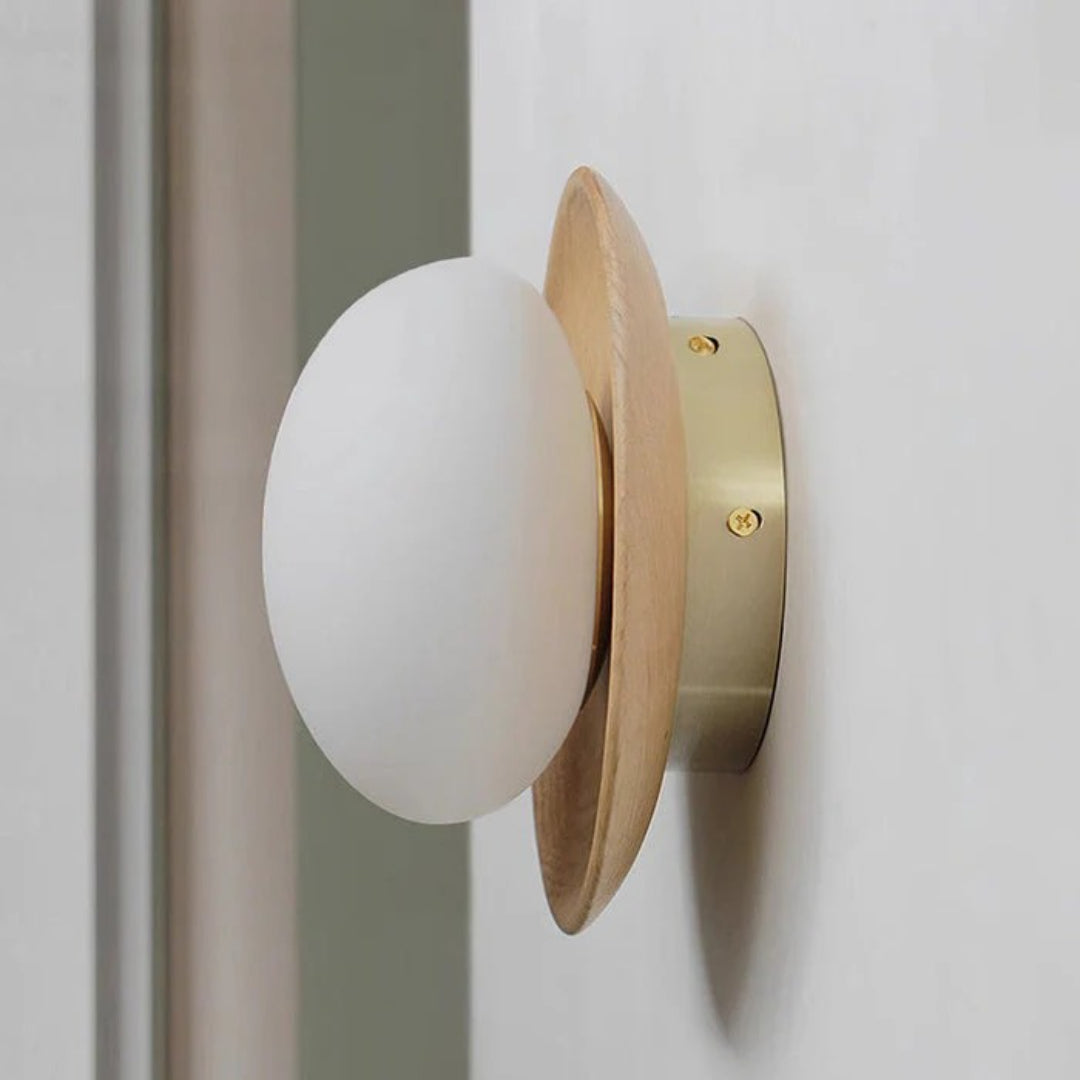 Houten Ronde Japandi Wandlamp