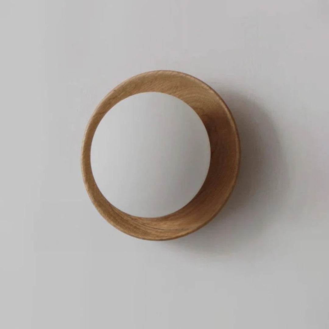 Houten Ronde Japandi Wandlamp