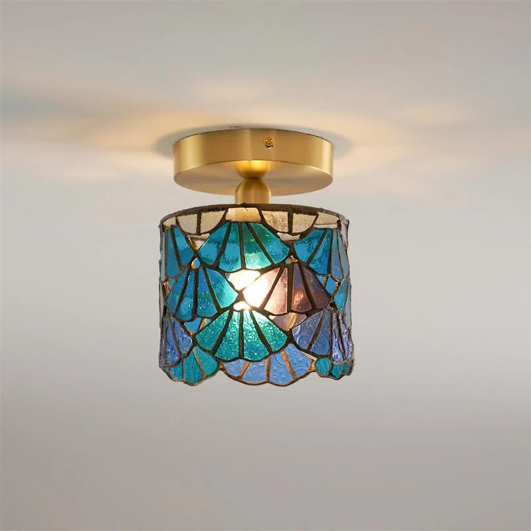 Mozaïek glazen messing plafondlamp