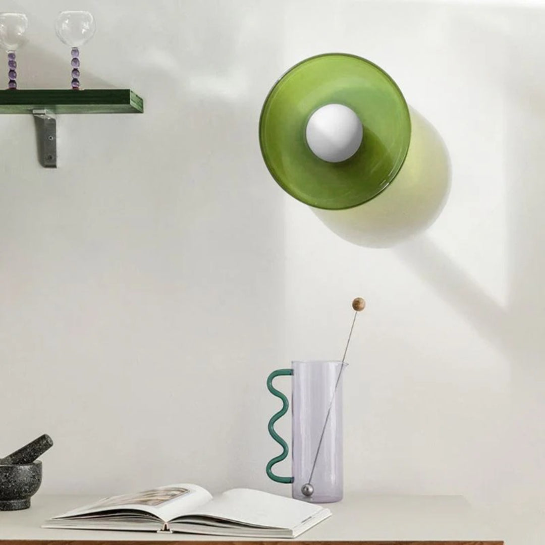 Ronde metalen glazen lamp