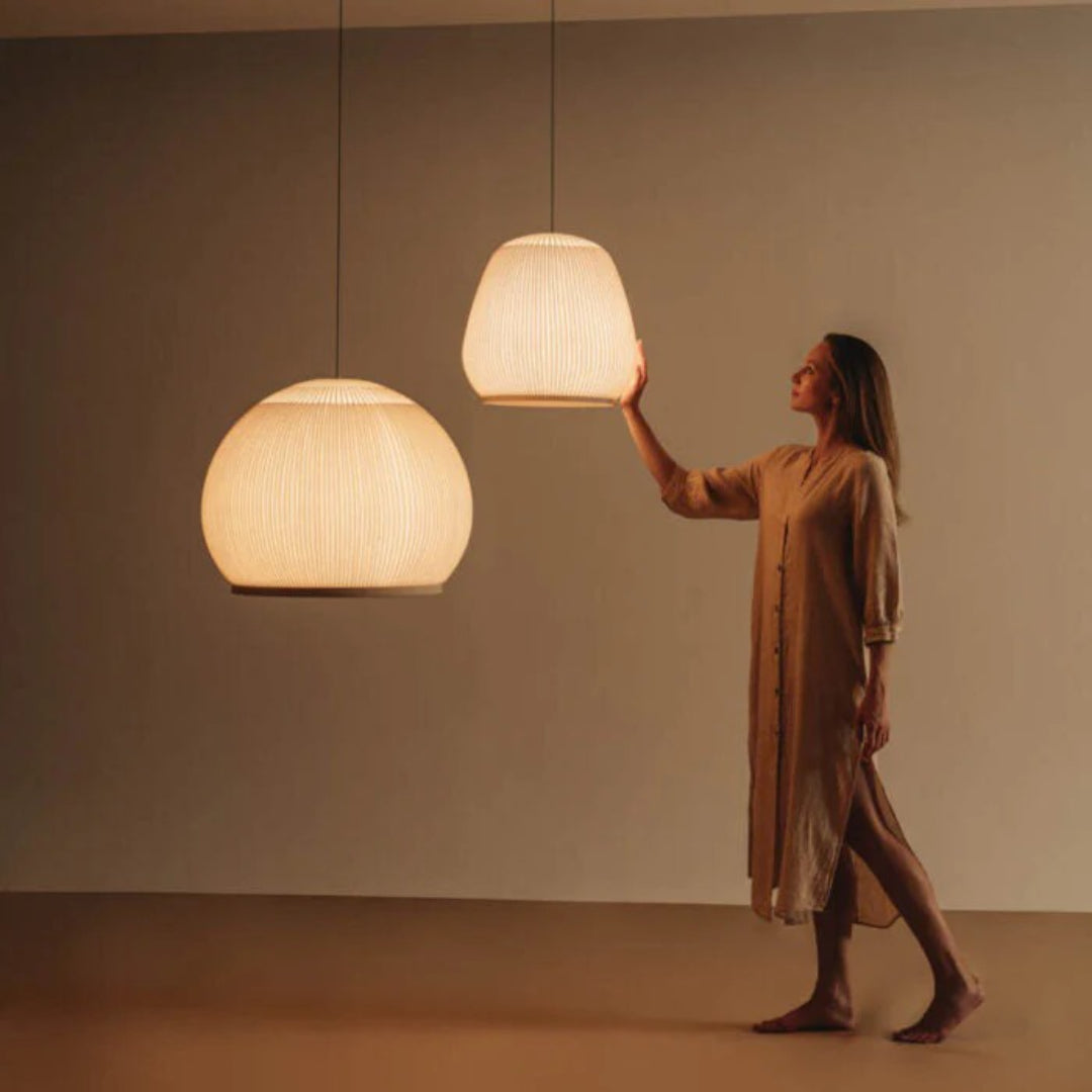 Japandi Geribbelde Houten Hanglamp