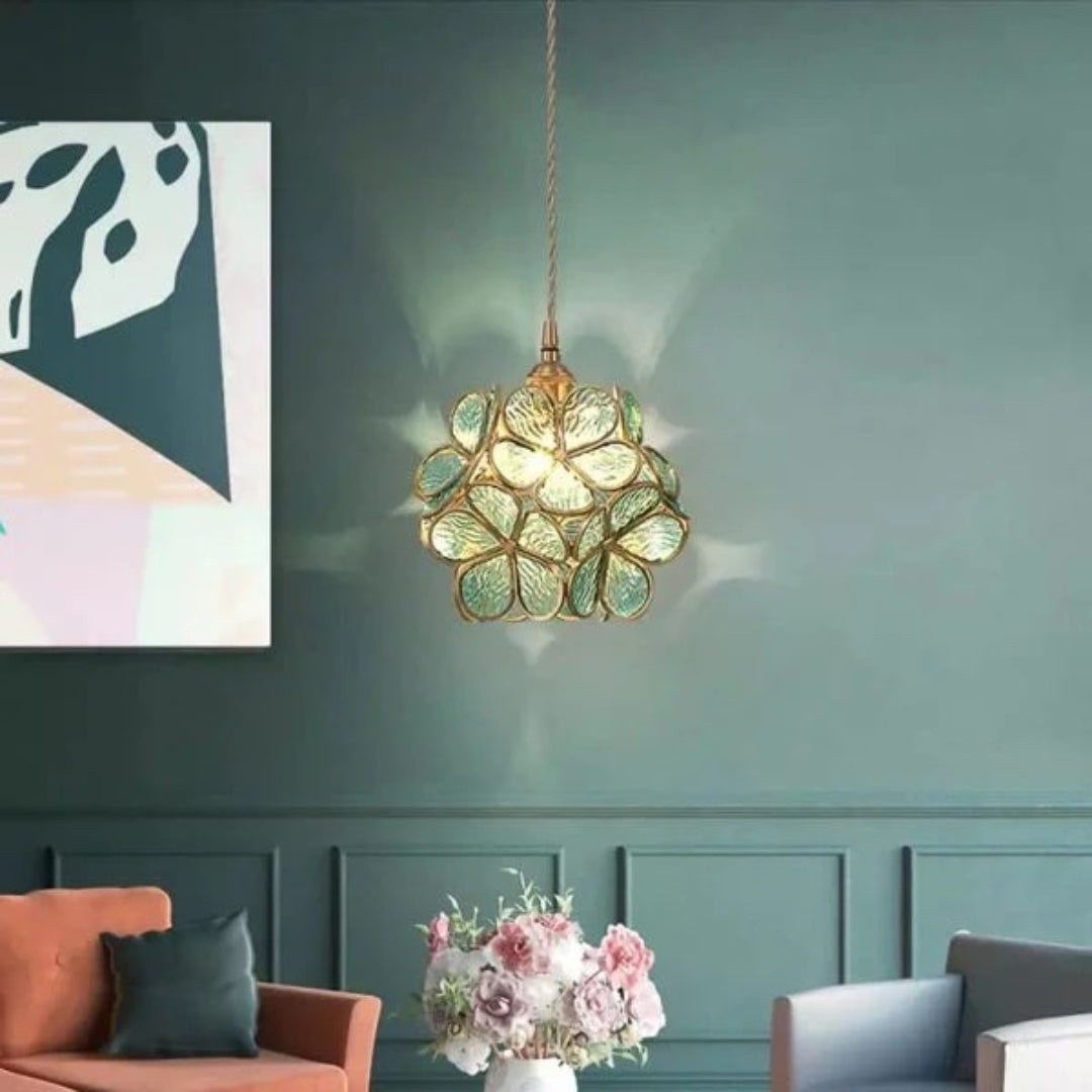 Decoratieve gouden glazen hanglamp