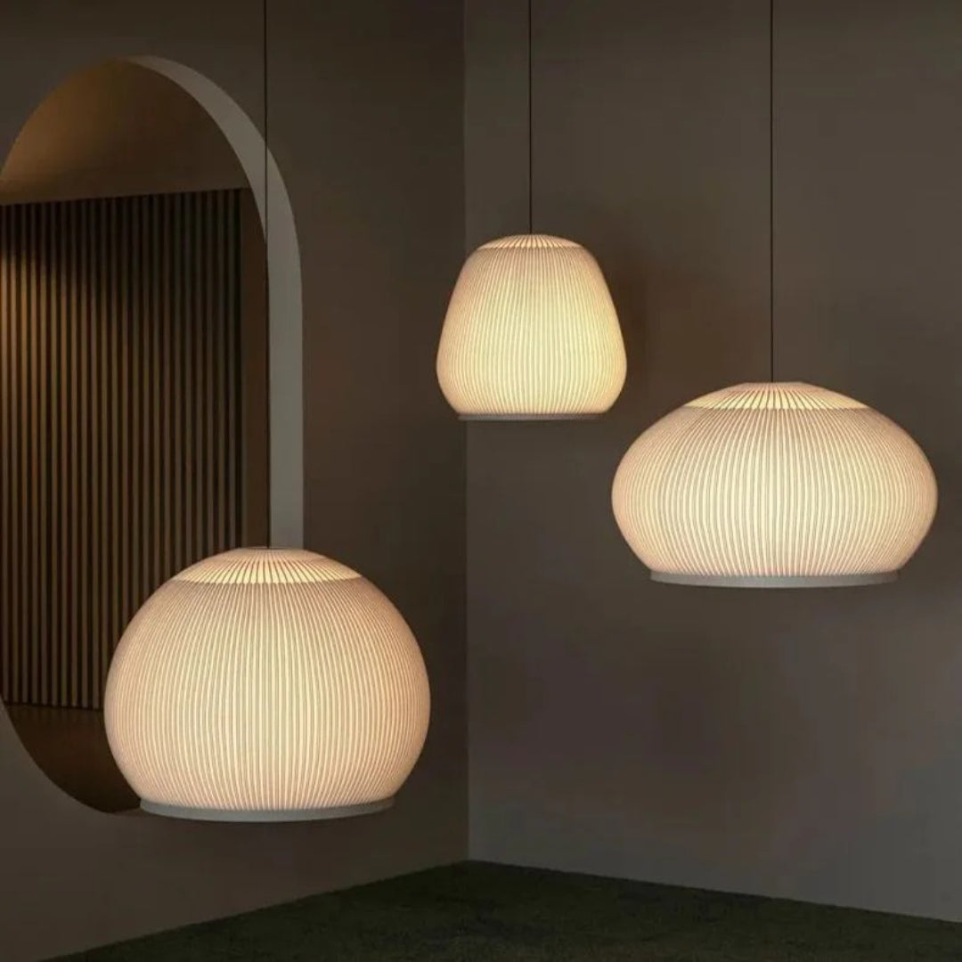 Japandi Geribbelde Houten Hanglamp