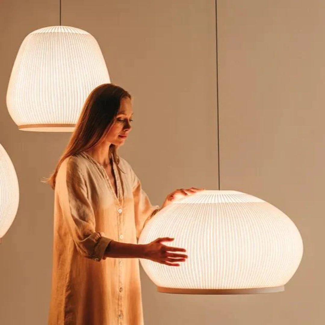 Japandi Geribbelde Houten Hanglamp