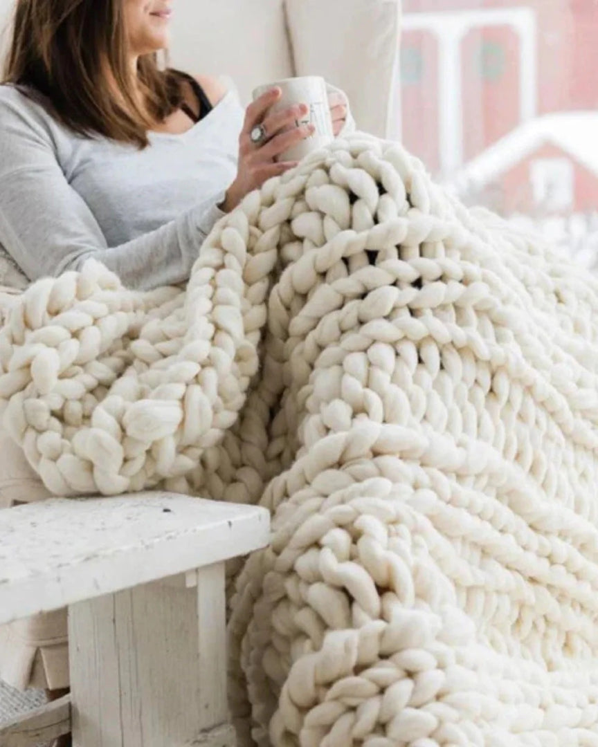 Chunky knit wollen deken