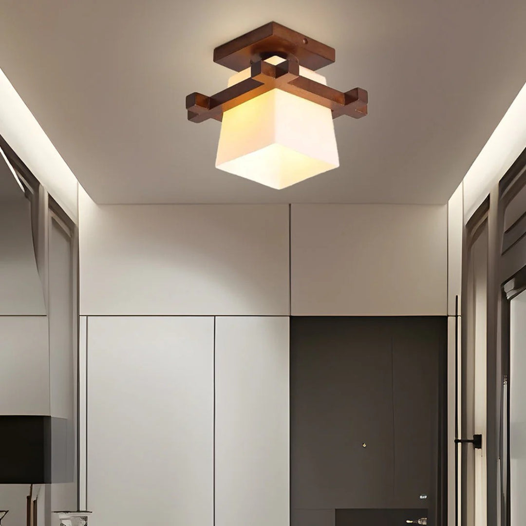 Japanse Houten Vierkante Plafondlamp