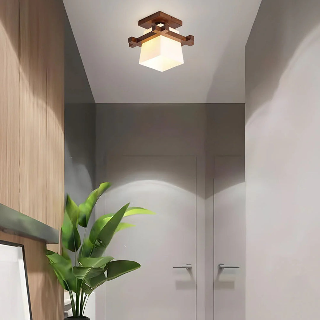 Japanse Houten Vierkante Plafondlamp