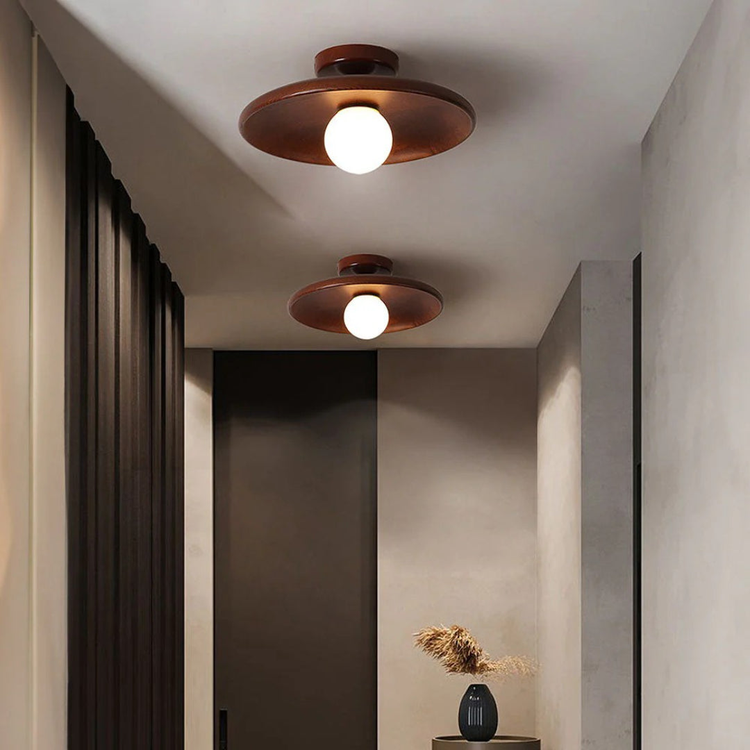 Houten bol plafondlamp