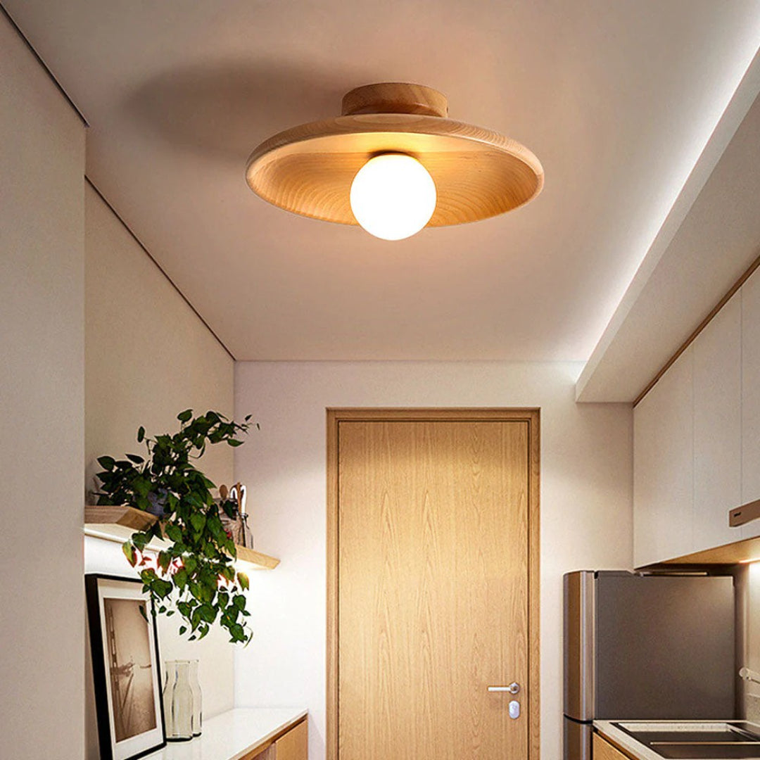 Houten bol plafondlamp