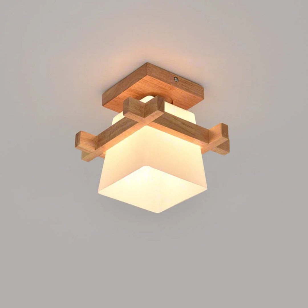 Japanse Houten Vierkante Plafondlamp