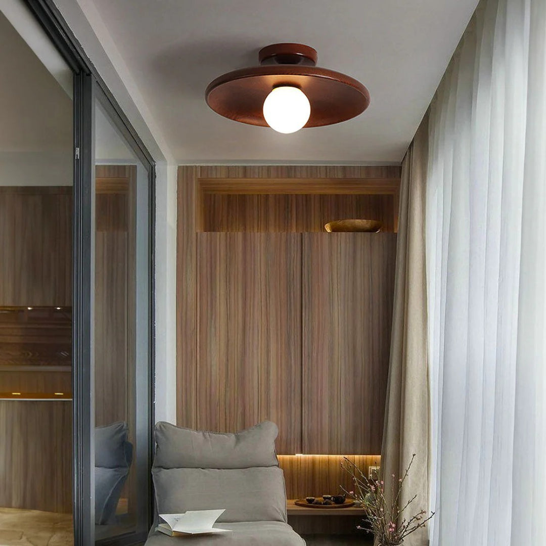 Houten bol plafondlamp