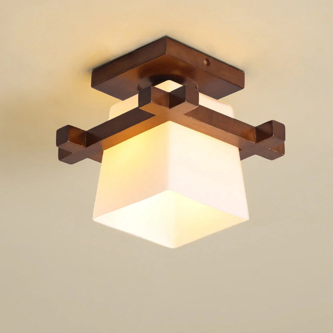 Japanse Houten Vierkante Plafondlamp