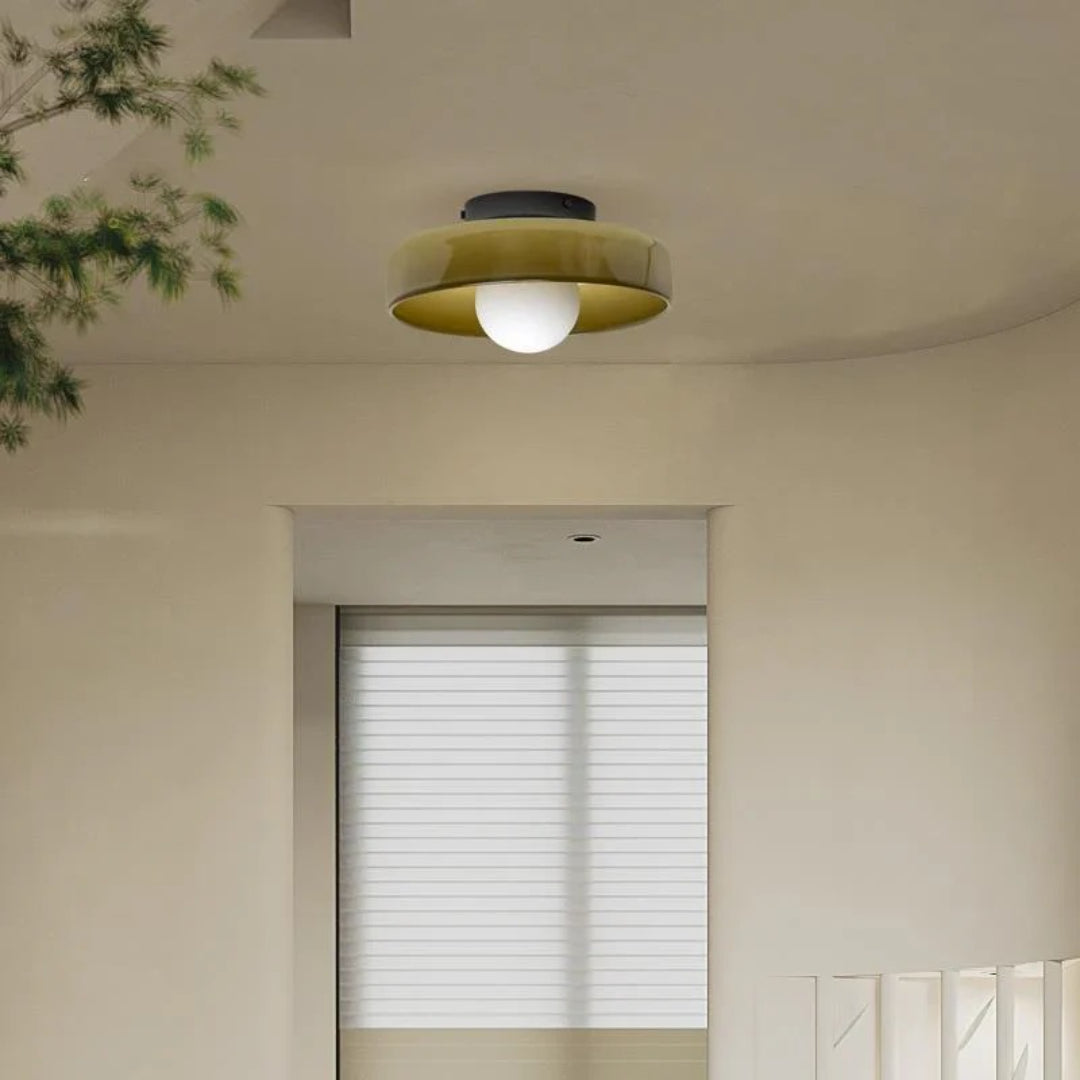 Ronde metalen glazen lamp