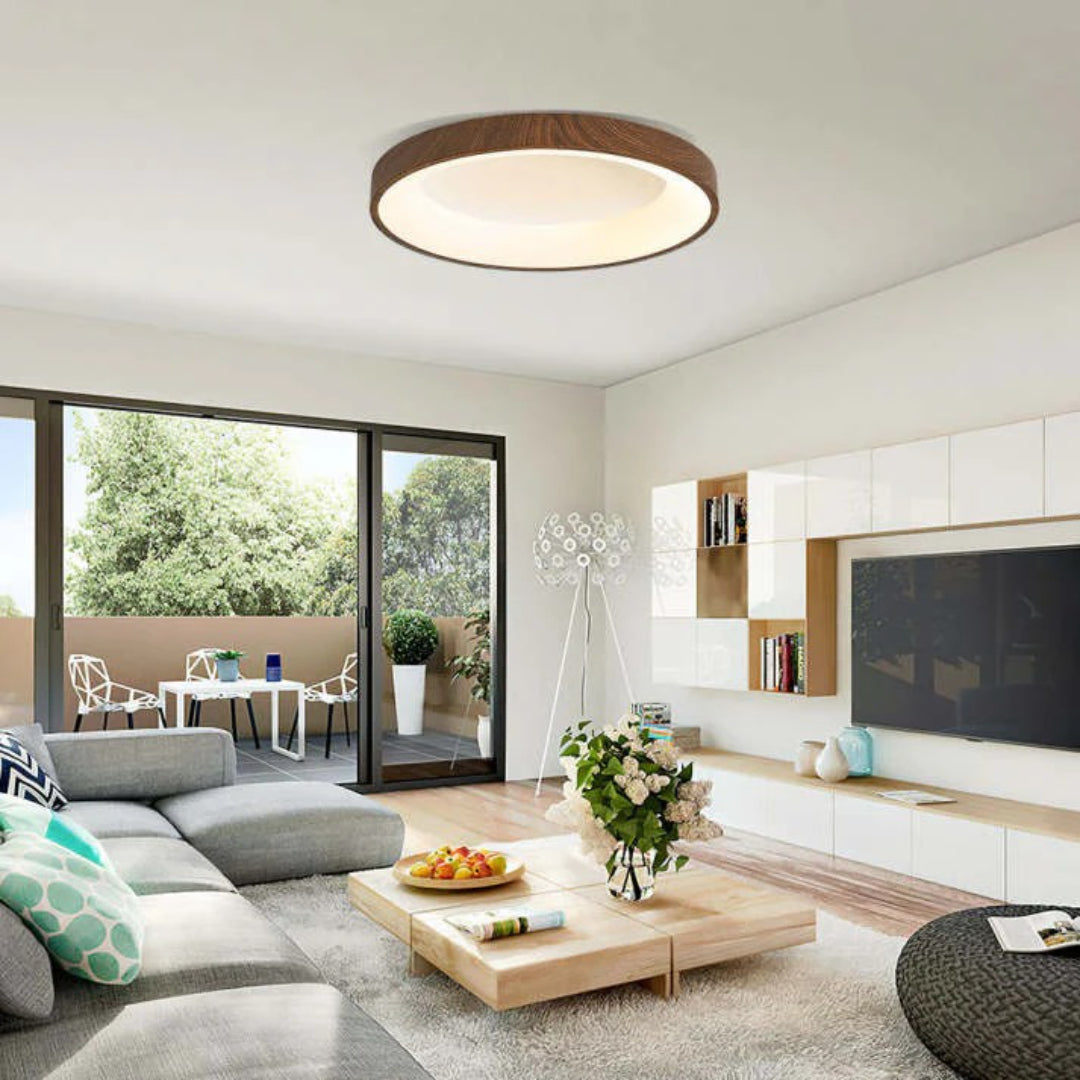 Houten LED ronde plafondlamp