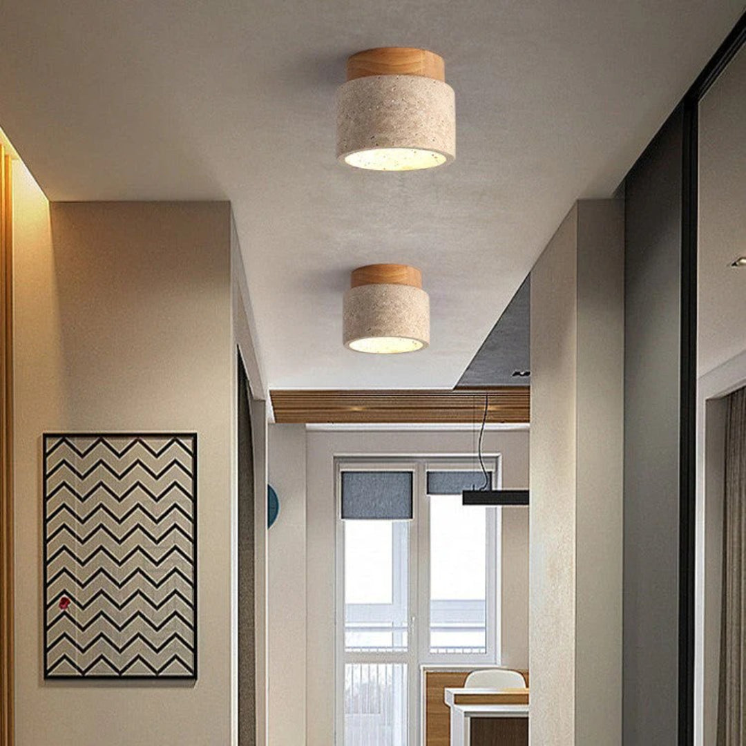 Stenen houten cilinder plafondlamp