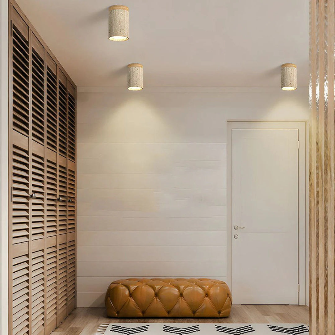 Stenen houten cilinder plafondlamp