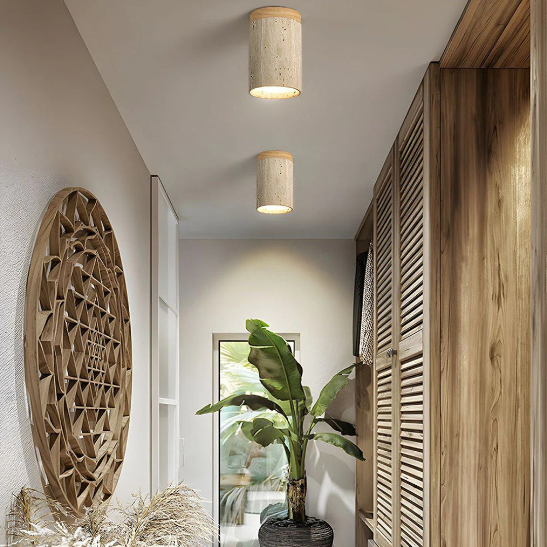 Stenen houten cilinder plafondlamp