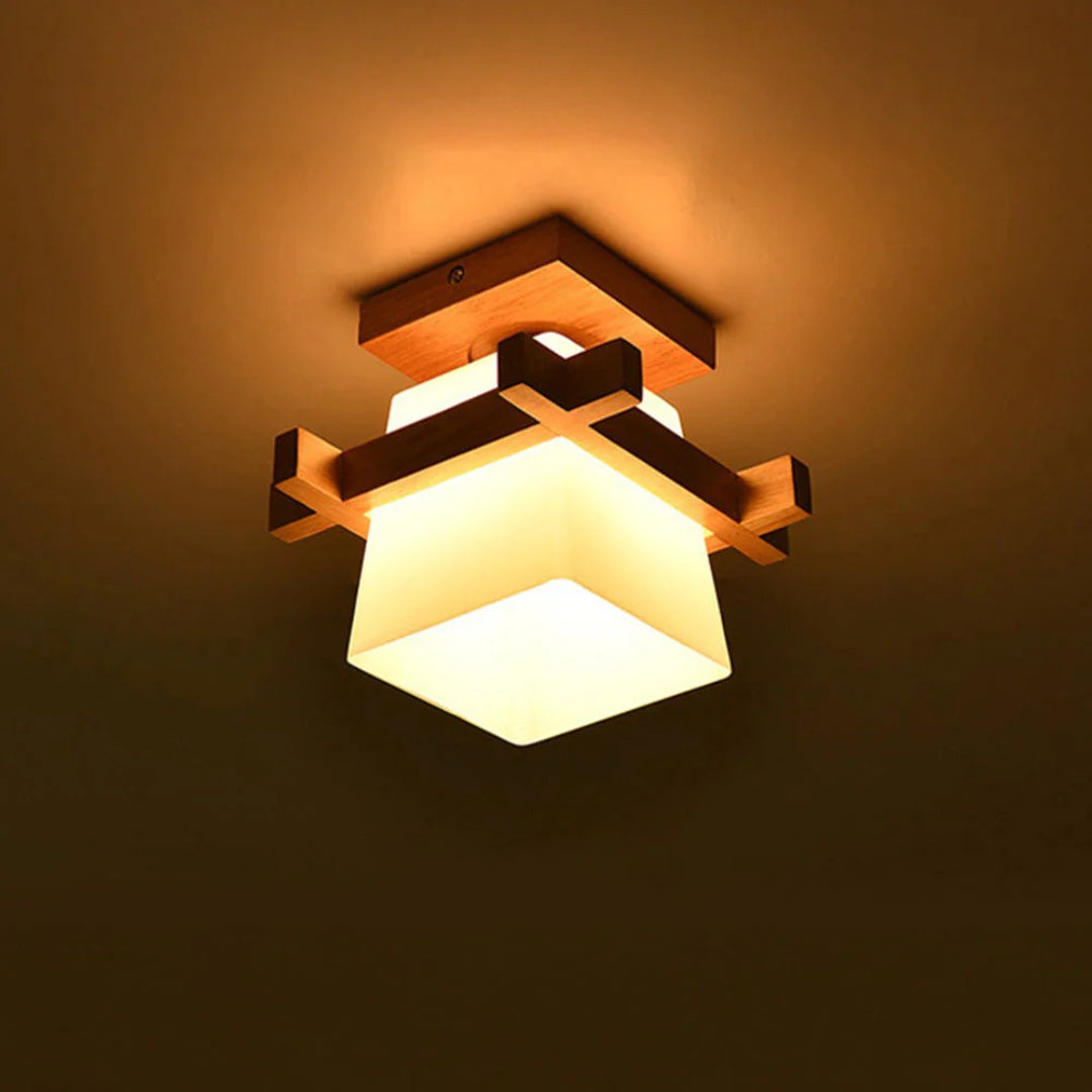 Japanse Houten Vierkante Plafondlamp
