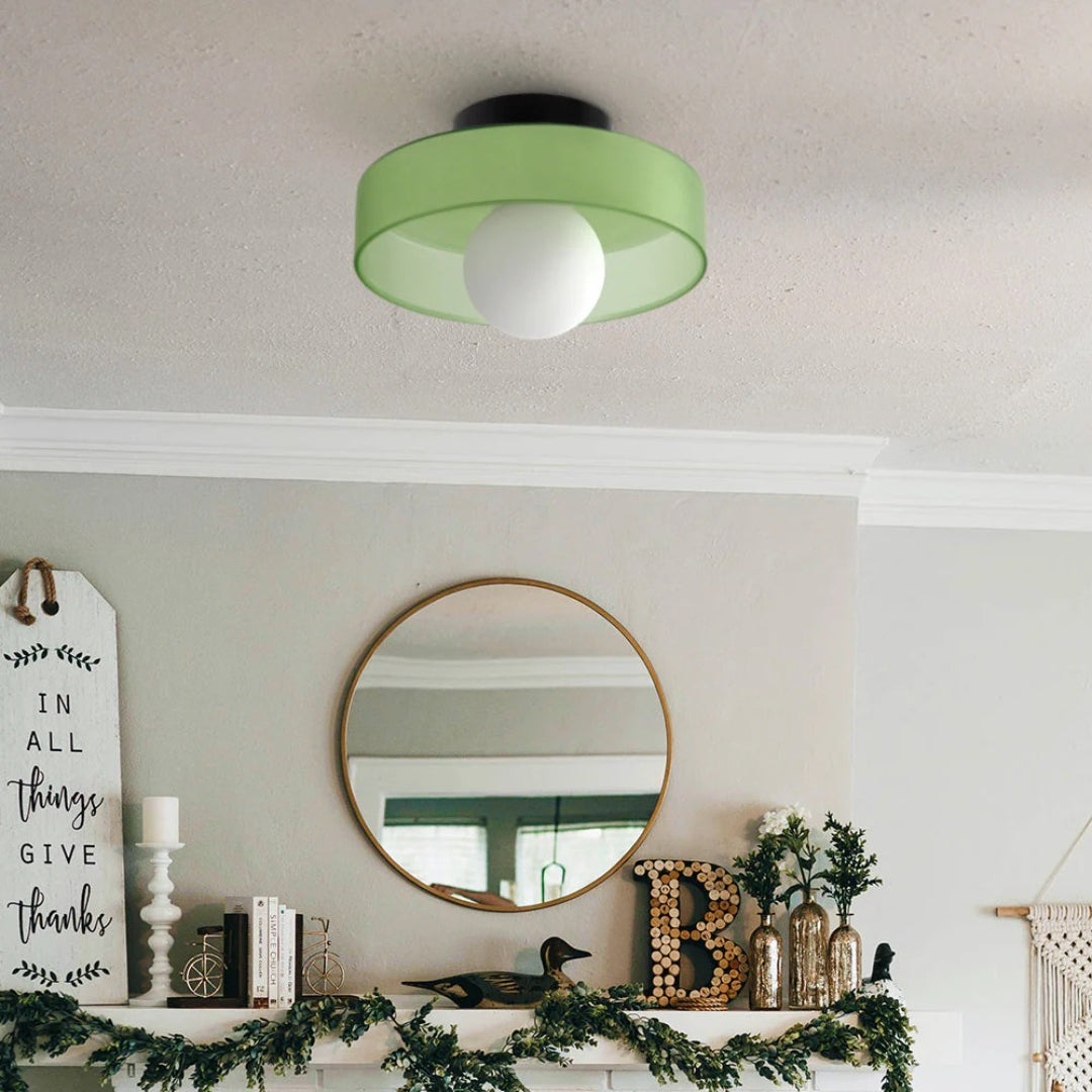 Ronde metalen glazen lamp