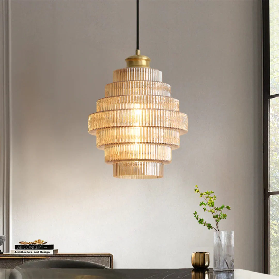 Art Deco Geribbelde Glazen Hanglamp