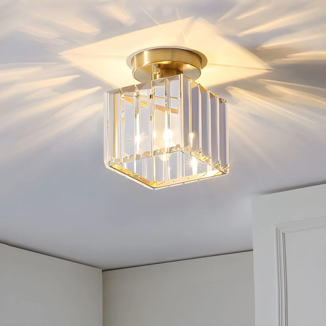 Kristallen metalen kubus plafondlamp