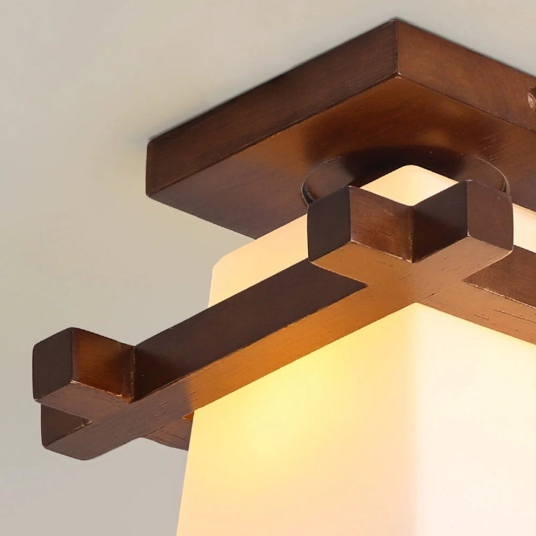 Japanse Houten Vierkante Plafondlamp