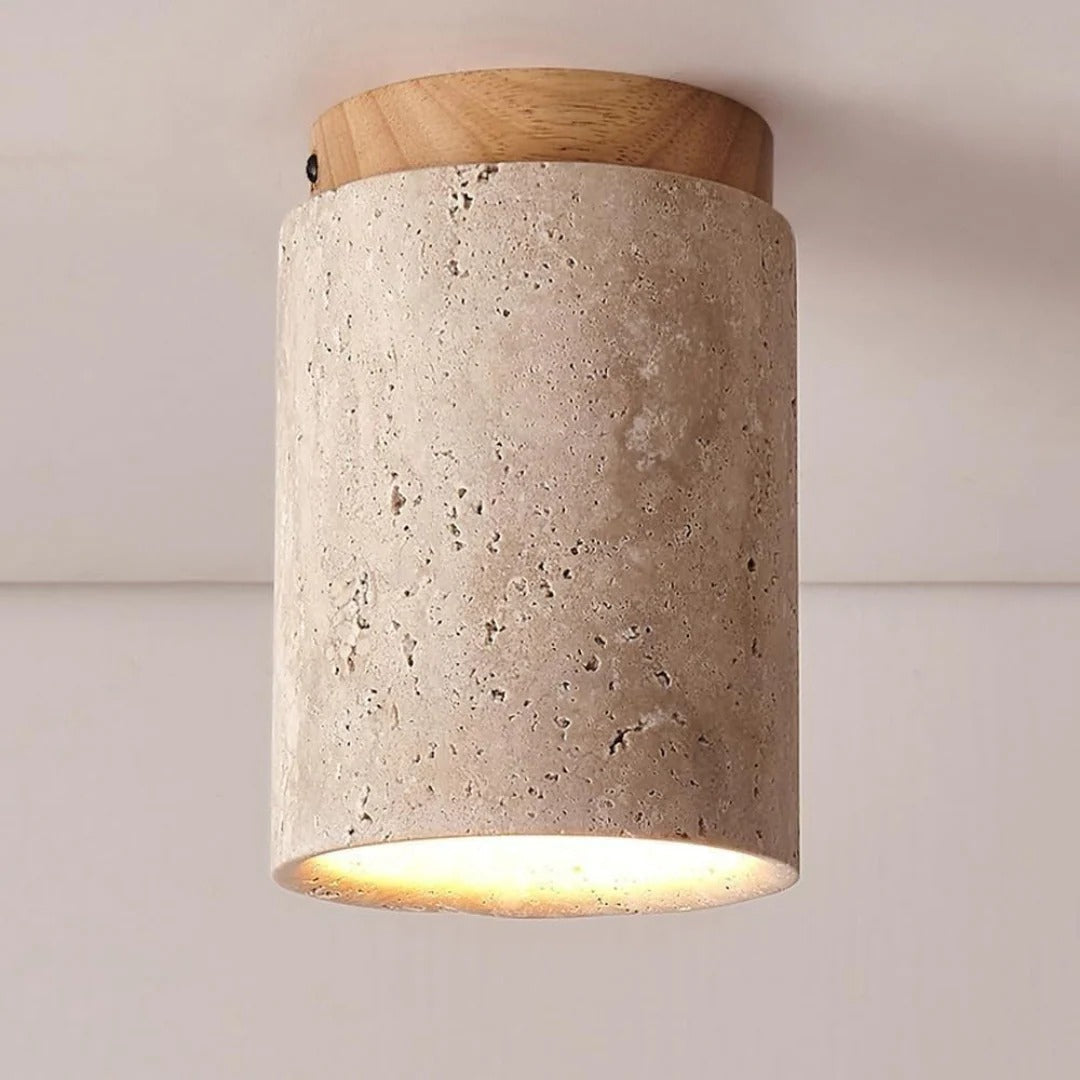 Travertin Houten Plafondlamp