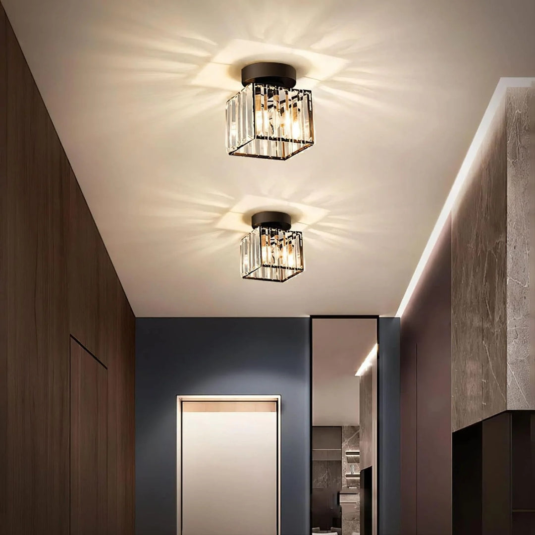Kristallen metalen kubus plafondlamp