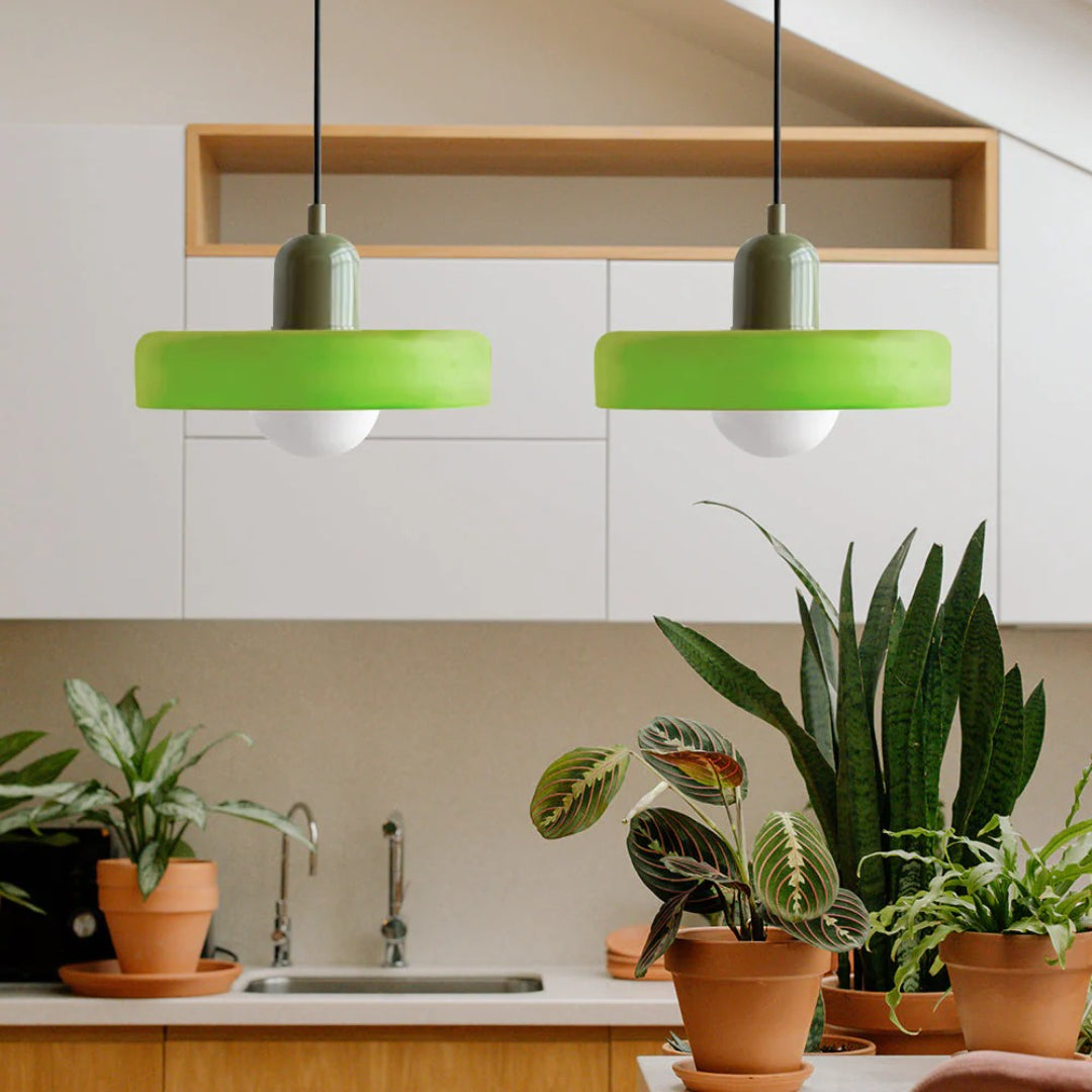 Retro metalen glazen hanglamp